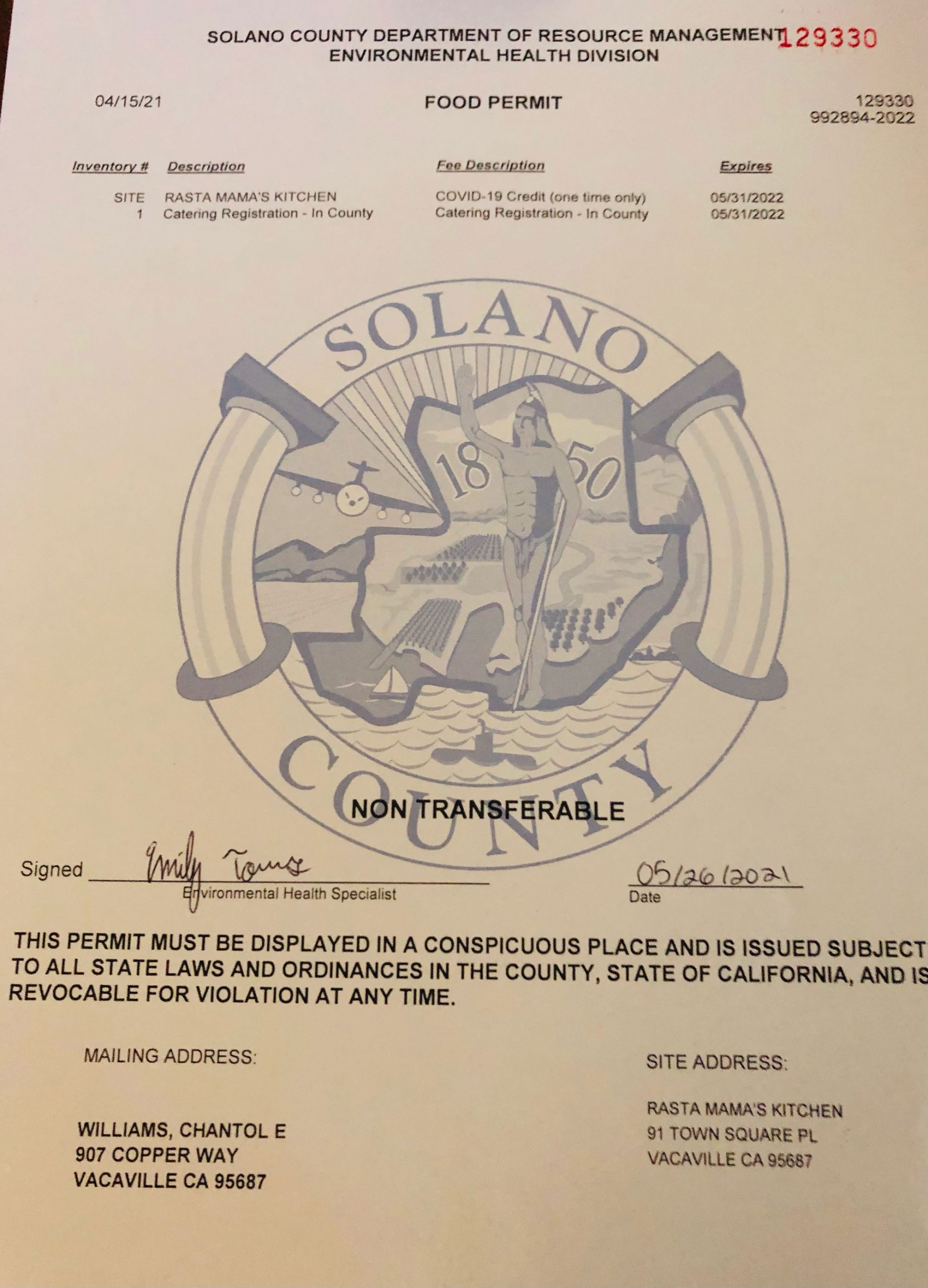 Solano County Food Permit